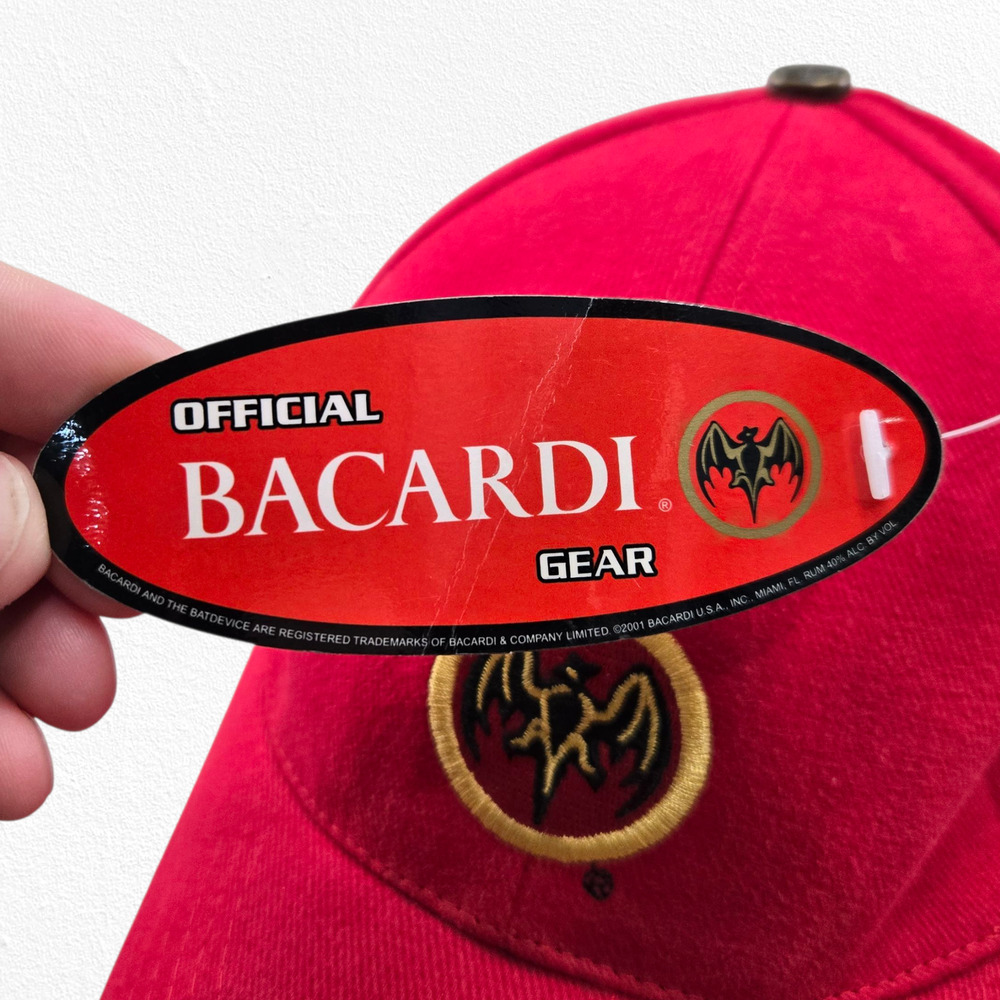 Bacardi Red Adjustable Embroidered Bat Logo Baseball Cap Hat NWT - Picture 7 of 9